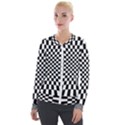Illusion Checkerboard Black And White Pattern Velvet Zip Up Jacket View1