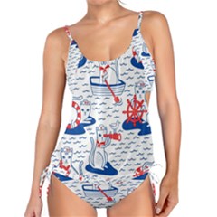 Nautical Cats Seamless Pattern Tankini Set by Jancukart
