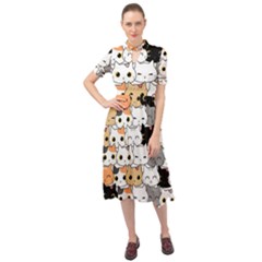 Cute-cat-kitten-cartoon-doodle-seamless-pattern Keyhole Neckline Chiffon Dress by Jancukart