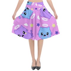 Seamless Pattern With Cute Kawaii Kittens Flared Midi Skirt by Jancukart