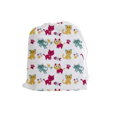 Pattern With Cute Cats Drawstring Pouch (large) by Jancukart