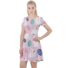 Cute Bunnies Easter Eggs Seamless Pattern Cap Sleeve Velour Dress  by Jancukart