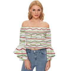Scribble-pattern Off Shoulder Flutter Bell Sleeve Top by Jancukart