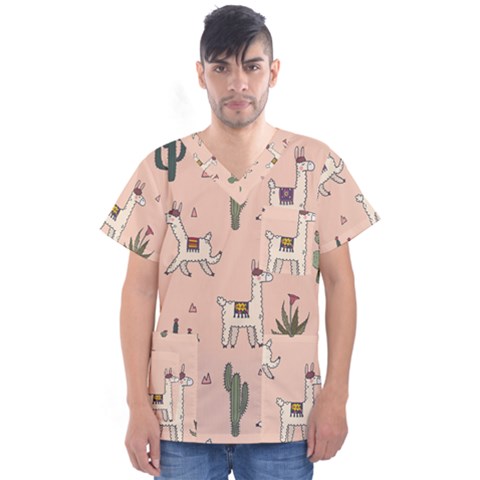 Llamas+pattern Men s V-neck Scrub Top by Jancukart