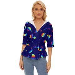 Space-pattern Colourful Lightweight Drawstring Hooded Top by Jancukart