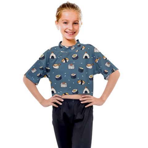 Sushi Pattern Kids Mock Neck Tee by Jancukart