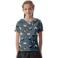 Sushi Pattern Kids  Frill Chiffon Blouse by Jancukart