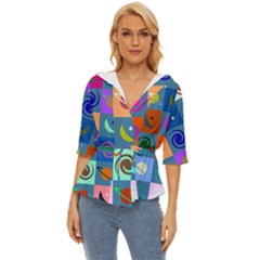 Space-pattern Multicolour Lightweight Drawstring Hooded Top by Jancukart