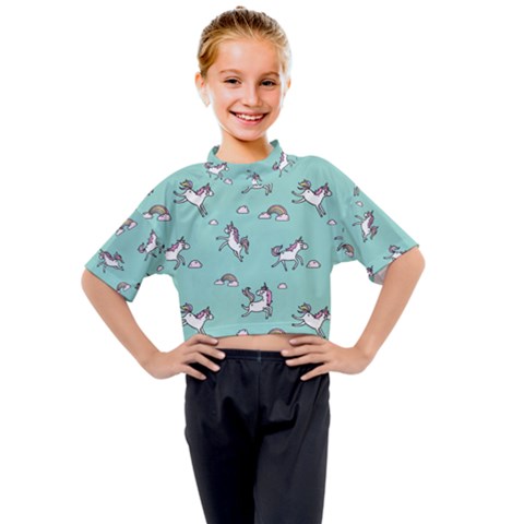 Unicorn Patterns Kids Mock Neck Tee by Jancukart