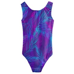 Leaf-pattern-with-neon-purple-background Kids  Cut-out Back One Piece Swimsuit by Jancukart