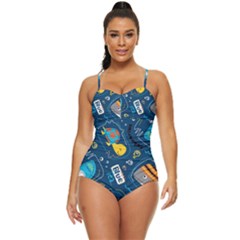 Seamless-pattern-vector-submarine-with-sea-animals-cartoon Retro Full Coverage Swimsuit by Jancukart
