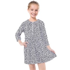 Black And White Hello Text Motif Random Pattern Kids  Quarter Sleeve Shirt Dress by dflcprintsclothing