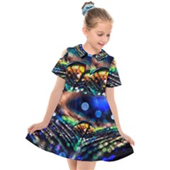 Peacock Feather Drop Kids  Short Sleeve Shirt Dress by artworkshop