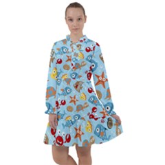 Seamless-pattern-funny-marine-animals-cartoon All Frills Chiffon Dress by Jancukart