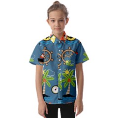 Seamless-pattern-with-sailing-cartoon Kids  Short Sleeve Shirt by Jancukart