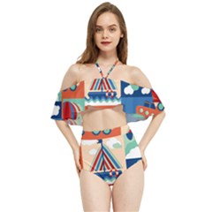 Toy-transport-cartoon-seamless-pattern-with-airplane-aerostat-sail-yacht-vector-illustration Halter Flowy Bikini Set  by Jancukart