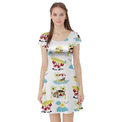 Vector-pattern-with-funny-animals-cartoon-summer-holiday-beach Short Sleeve Skater Dress by Jancukart