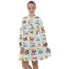 Vector-pattern-with-funny-animals-cartoon-summer-holiday-beach All Frills Chiffon Dress by Jancukart