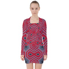 Abstract Pattern Geometric Backgrounds  V-neck Bodycon Long Sleeve Dress by Eskimos