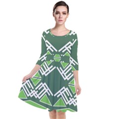 Abstract Pattern Geometric Backgrounds  Quarter Sleeve Waist Band Dress by Eskimos