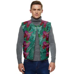 Rare Excotic Forest Of Wild Orchids Vines Blooming In The Calm Men s Short Button Up Puffer Vest	 by pepitasart