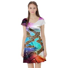 Browning Deer Glitter Galaxy Short Sleeve Skater Dress by artworkshop