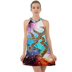Browning Deer Glitter Galaxy Halter Tie Back Chiffon Dress by artworkshop