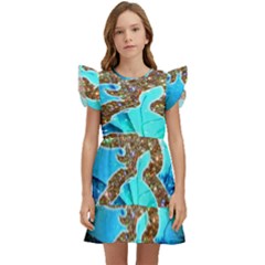 Browning Deer Glitter Galaxy Kids  Winged Sleeve Dress by artworkshop