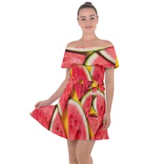 Watermelon Off Shoulder Velour Dress by artworkshop