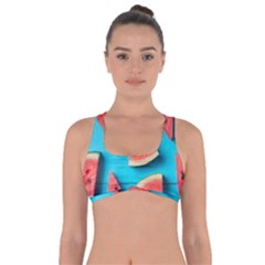 Watermelon Blue Background Got No Strings Sports Bra by artworkshop