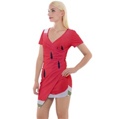 Watermelon Pillow Fluffy Short Sleeve Asymmetric Mini Dress by artworkshop