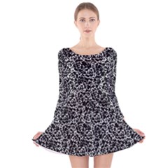Dark Black And White Floral Pattern Long Sleeve Velvet Skater Dress by dflcprintsclothing