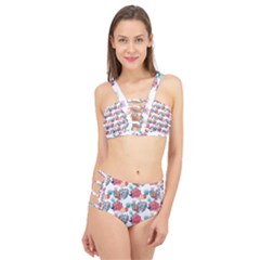 Flowers Diamonds Pattern Cage Up Bikini Set by Sparkle
