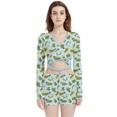 Dolmadakia Velvet Wrap Crop Top And Shorts Set by sifis