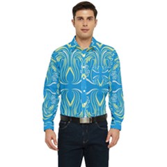 Folk Flowers Print Floral Pattern Ethnic Art Men s Long Sleeve Pocket Shirt  by Eskimos