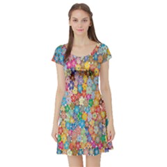 Floral Flowers Short Sleeve Skater Dress by artworkshop