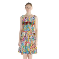 Floral Flowers Sleeveless Waist Tie Chiffon Dress by artworkshop