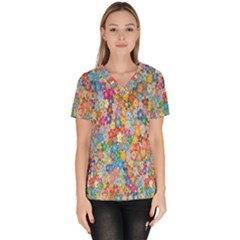 Floral Flowers Women s V-neck Scrub Top by artworkshop