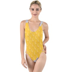 Hexagons Yellow Honeycomb Hive Bee Hive Pattern High Leg Strappy Swimsuit by artworkshop