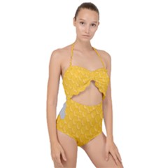 Hexagons Yellow Honeycomb Hive Bee Hive Pattern Scallop Top Cut Out Swimsuit by artworkshop
