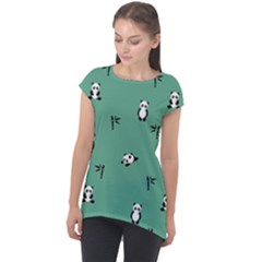 Pandas Pattern Cap Sleeve High Low Top by artworkshop