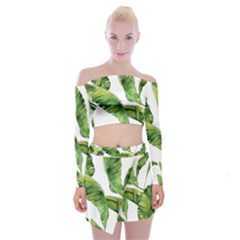 Sheets Tropical Plant Palm Summer Exotic Off Shoulder Top With Mini Skirt Set by artworkshop