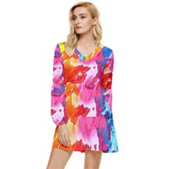 Colorful Painting Tiered Long Sleeve Mini Dress by artworkshop