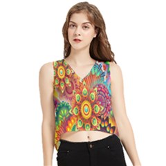 Mandalas Colorful Abstract Ornamental V-neck Cropped Tank Top by artworkshop