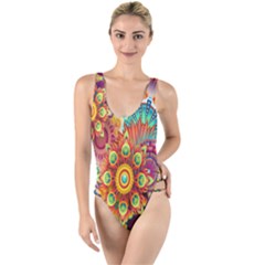 Mandalas Colorful Abstract Ornamental High Leg Strappy Swimsuit by artworkshop