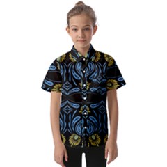 Folk Flowers Print Floral Pattern Ethnic Art Kids  Short Sleeve Shirt by Eskimos