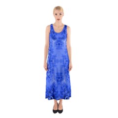 Blue Sky Over The Bluebells Frost Fractal Sleeveless Maxi Dress by Artist4God
