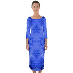 Blue Sky Over The Bluebells Frost Fractal Quarter Sleeve Midi Bodycon Dress by Artist4God