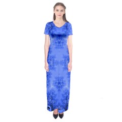Blue Sky Over The Bluebells Frost Fractal Short Sleeve Maxi Dress by Artist4God