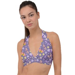 Vector-seamless-pattern-with-butterflies-beetles Halter Plunge Bikini Top by Jancukart